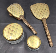 4 Piece Vintage Art Deco Diamond Print Vanity Set 1920'-1930's