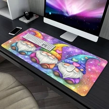 NEW 40*90cm 1pc Large Gaming Desk Mat with Gnome & Rainbow Hat Design - Non-Slip