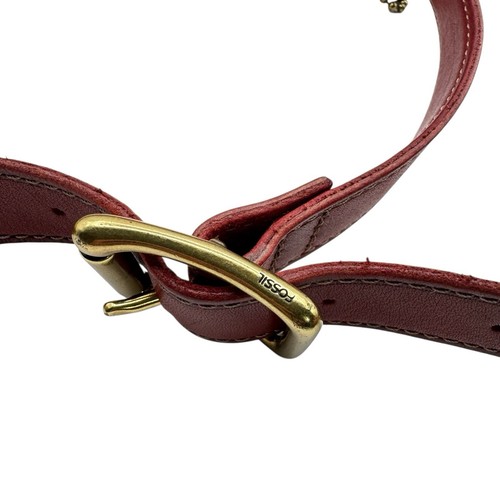 Vintage Fossil Austin Flap Crossbody Bag- Red Leather Messenger w Brass Hardware - Picture 9 of 12