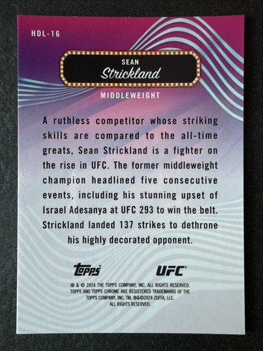 Sean Strickland 2024 Topps Finest UFC Headliners Red Shimmer Refractor #HDL-16 - Picture 2 of 2