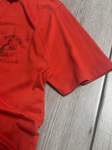 Vintage Tahitian Lanai Polo Shirt XL Red Single Stitch Hawaiian Girl - Picture 5 of 11