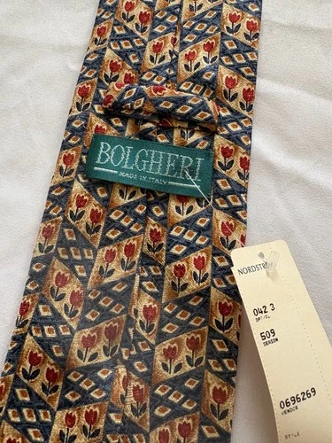 NWT Bolgheri vintage Nordstrom Silk Necktie Geometric Tulip Print Blue Red Gold image 9