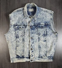 Britches Great Outdoors Acid Wash Denim Vest Jacket Mens XL Grunge Cut Off