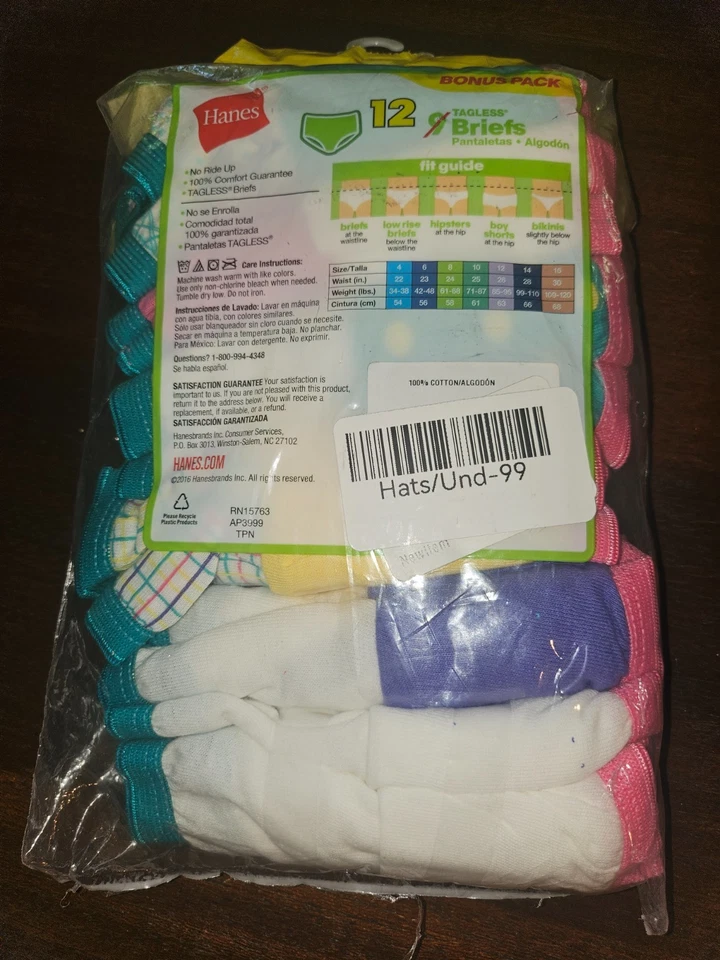 NEW Hanes Tagless Briefs Girls Size 6 Soft Cotton 12 Pack   Prints/Solids - Image 2 of 2