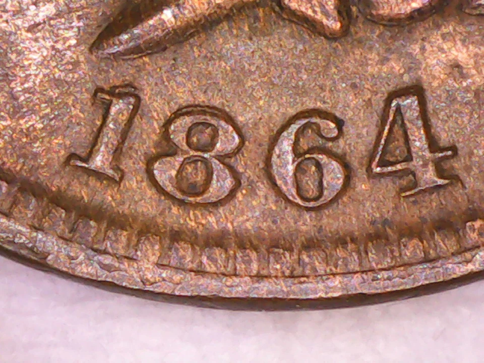 1864 Indian Head Penny Cent Double Die Obverse - with 'L' on ribbon - Image 3 of 4