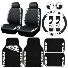 Car Accessories Set Cow Print Faux Leather Universal SUV Truck Interior Kit