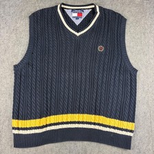 Vintage Tommy Hilfiger Vest Men's L Navy Blue Cable Knit V-Neck Sweater Tennis