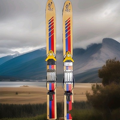 Vintage Children's Snow Skis. Retro Wall Art Decor Or Display.