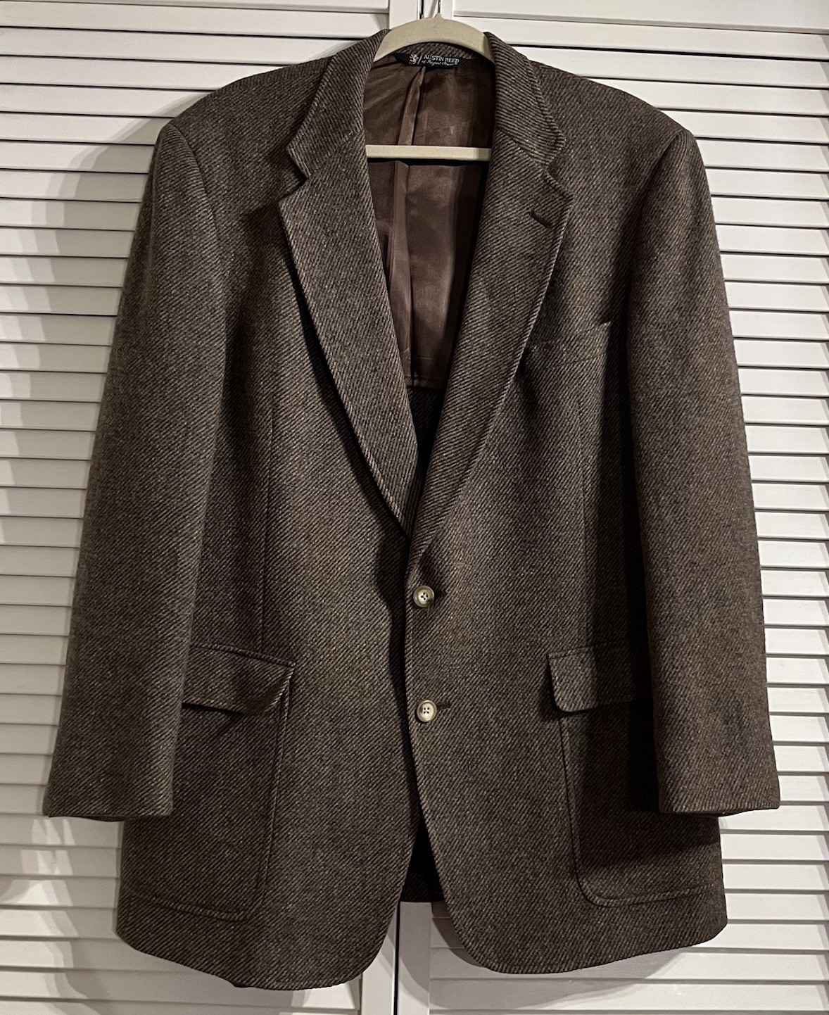 Austin Reed Wool Blazer Size 46R Herringbone Tweed Brown