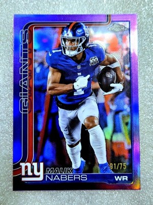 2025 Malik Nabers SP 1/75 Topps Chrome #225 Refractor Jersey # Match 1/1 Bookend