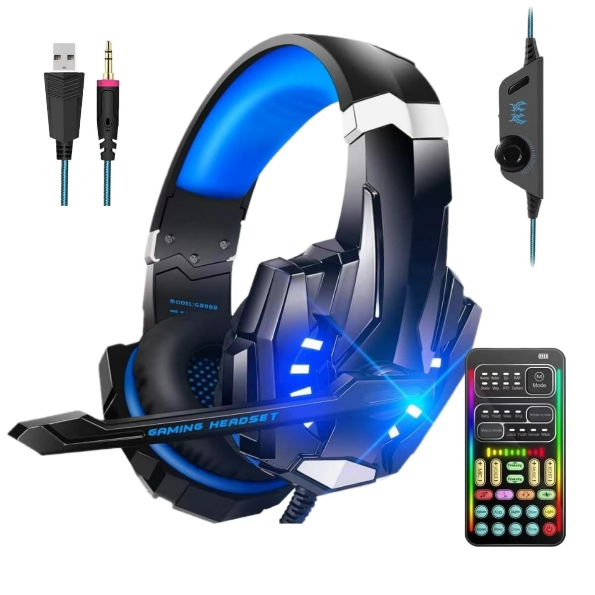 sktome Gaming Voice Changer Headset with Mic, Cool LED Light