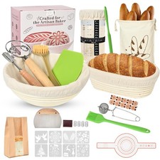 Sourdough Starter Kit, 9" Round  10" Oval Banneton Bread Proofing Basket Set...