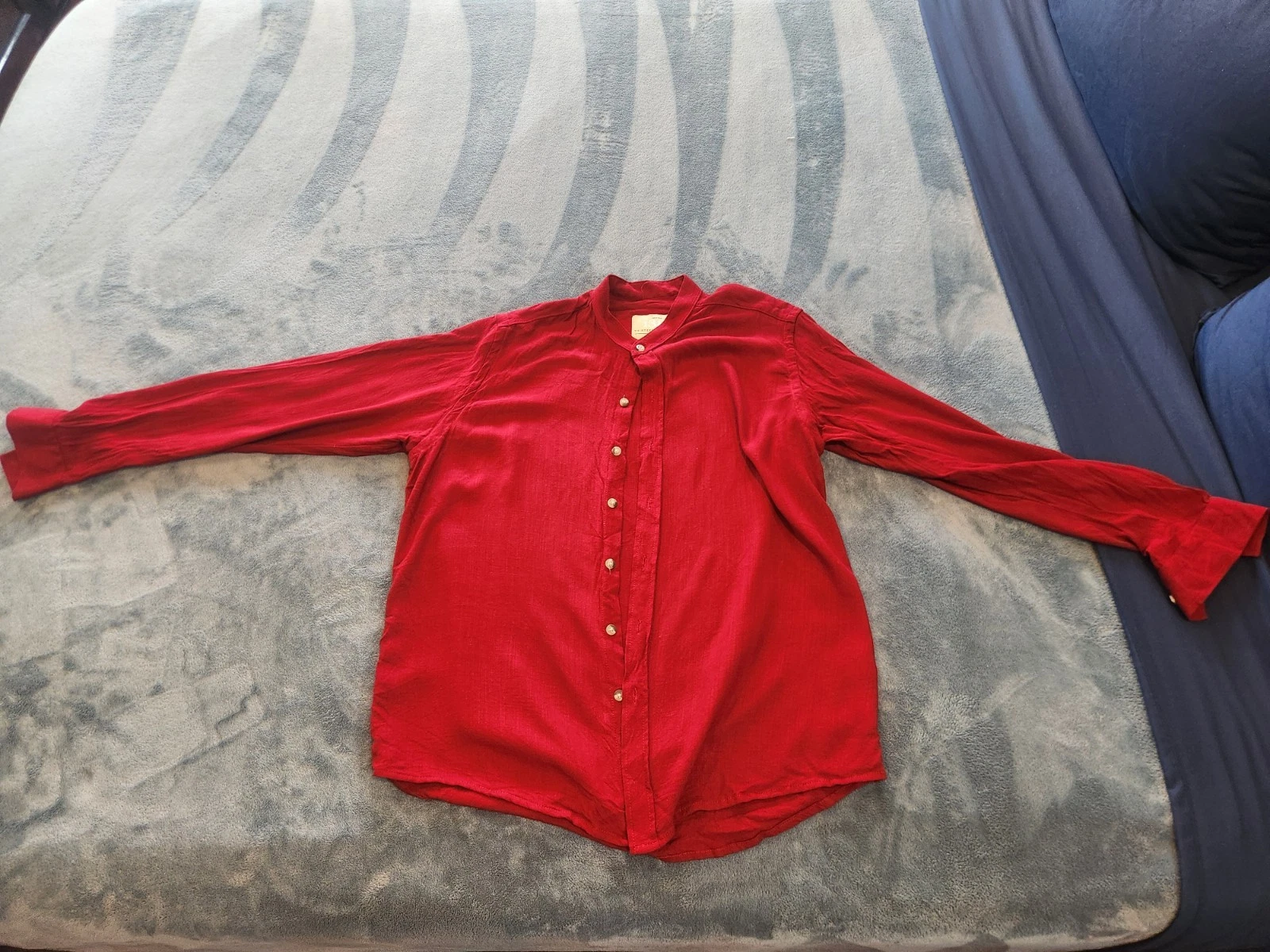 Sri Lankan 1331 Large Mens Slim Fit Red Linen Long Sleeve Mandarin Collar