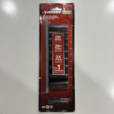 #ad Husky 3 8 in. Drive Thin Wall Steel 10 Piece Metric Deep Impact Socket Set New $24.95