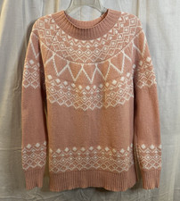 LOFT Women s Pink Fair Isle Cozy Sweater Long Sleeve Pullover Size M