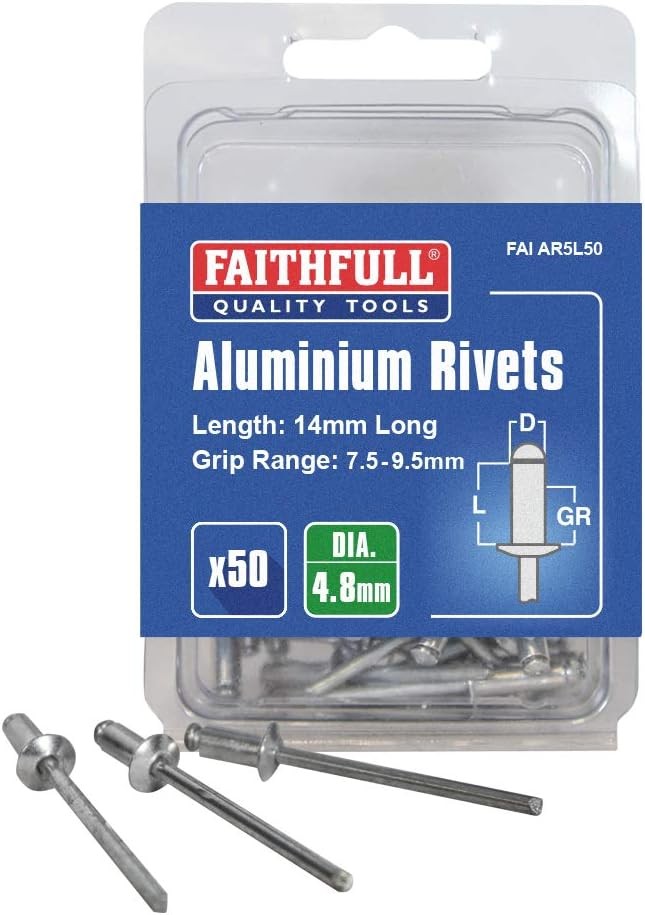 Faithfull AR5L50 5mm Aluminium Long Rivets (Pack of 50), FAIAR5L50
