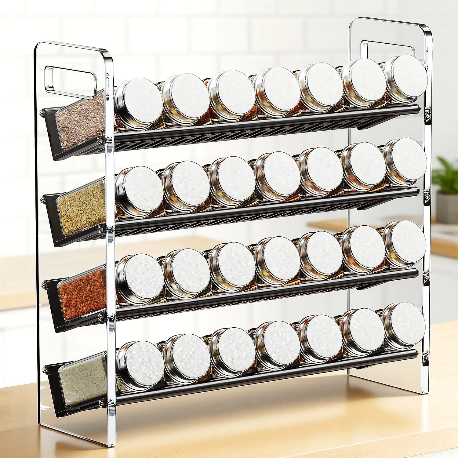 Transparent & Black Spice Rack Rustproof, without Seasoning Jars,4-Tier Trans...
