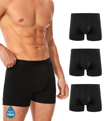 Men's Incontinence Underwear, Leak Proof Washable Reusable Cotton Boxer Brief...