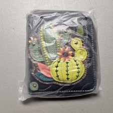 NEW CHALA NAVY BLUE CACTUS SUCCULENT ZIPPERED WALLET ORGANIZER