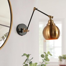 Black Gold Swing Arm Wall Sconce, Modern Plug-in or Hardwired Sconces Lighting