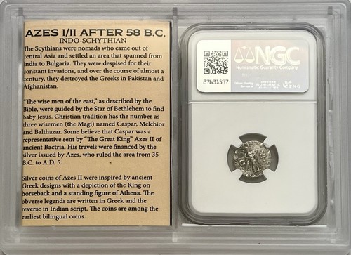 NGC Silver AR Drachm Indo-Scythians Azes I/II after c.58 BC VF - Picture 4 of 6