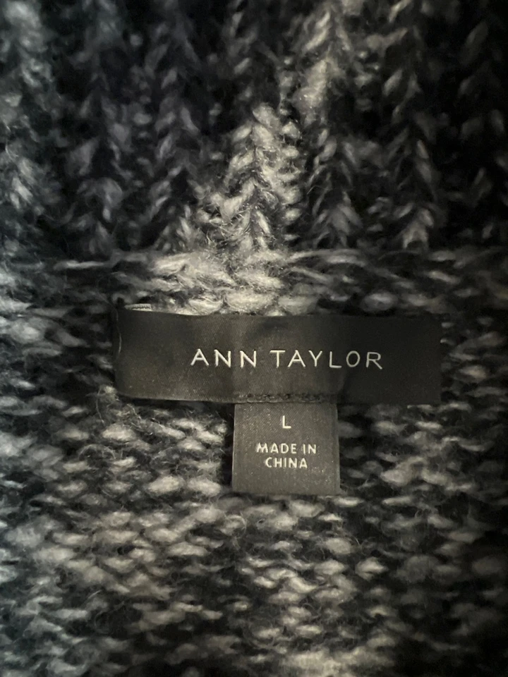 Suéter tejido grueso cuello falso manga larga negro/gris Ann Taylor para mujer - L Foto 3 de 4