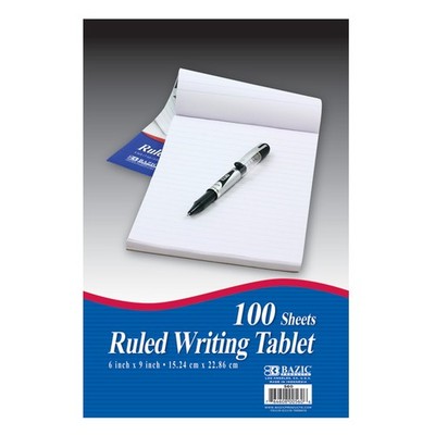 BAZIC Products Writing Pad 100 Sheets 6'' X 9'', Lined Ruled 1-Pack, 100 