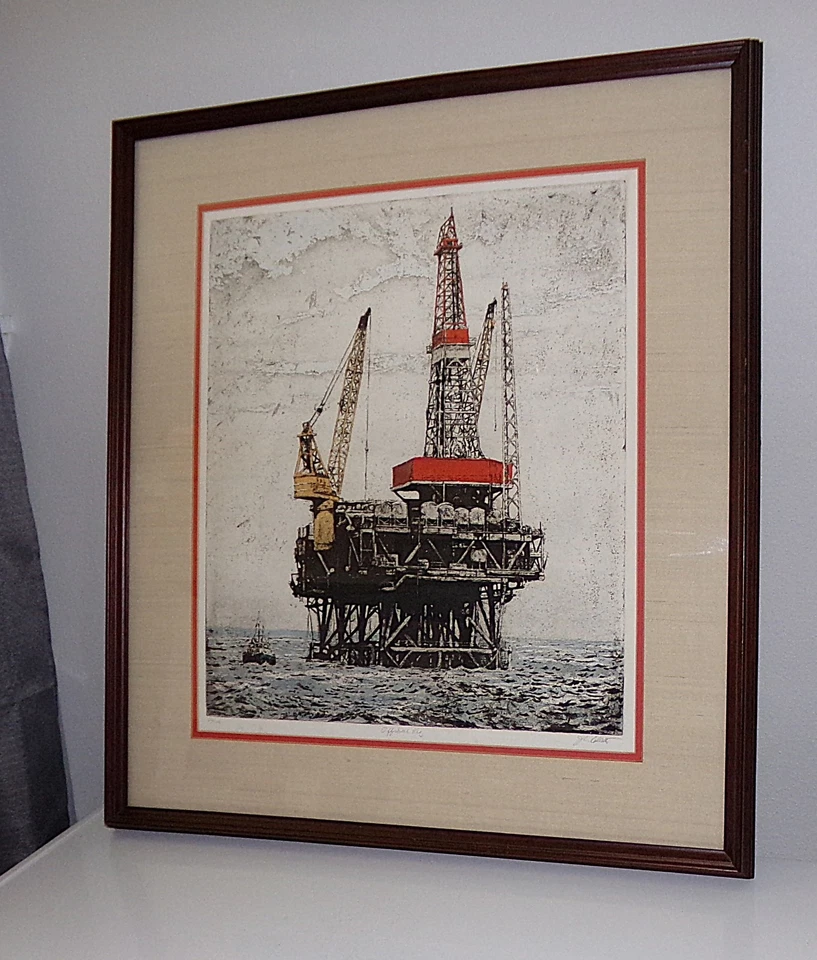 Grabado boceto John Collette "Offshore Rig" enmarcado firmado edición limitada 62/200 Foto 3 de 4