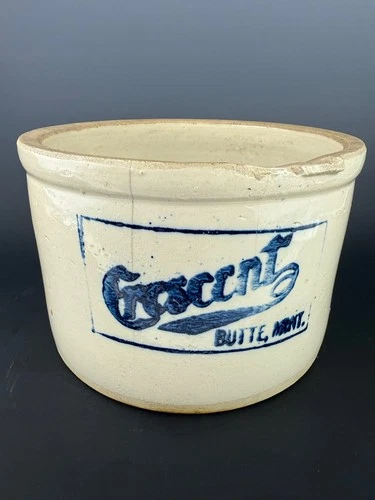 Antique Red Wing Stoneware Advertising Butter Crock Crescent Butte Montana