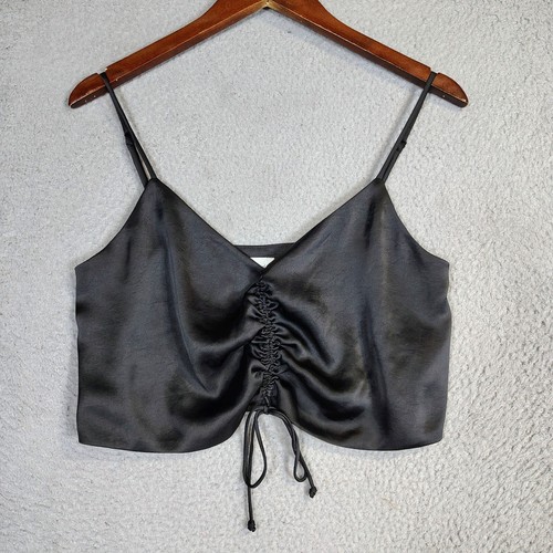 Aritzia Wilfred Verso Cami Top Women's Medium Black Adjustable Strap Ruched Crop