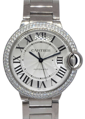 Cartier Ballon Bleu 36mm 18k White Gold Diamond Auto Watch