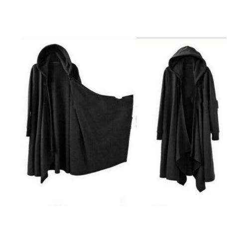 Men Punk Hooded Cloak Cape Long Cardigan Trench Coat Gothic Outwear Jacket - Picture 6 of 7