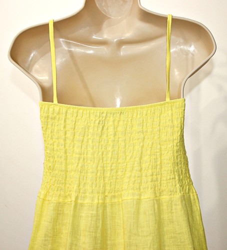 Lungo L’Arno 100% Linen Spaghetti Strap Tiered Maxi Dress in Yellow sz L to XL - Picture 8 of 14