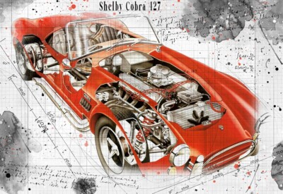 Line Tech Zeichnung Shelby Cobra 427 Cutaway Kunst Poster Druck