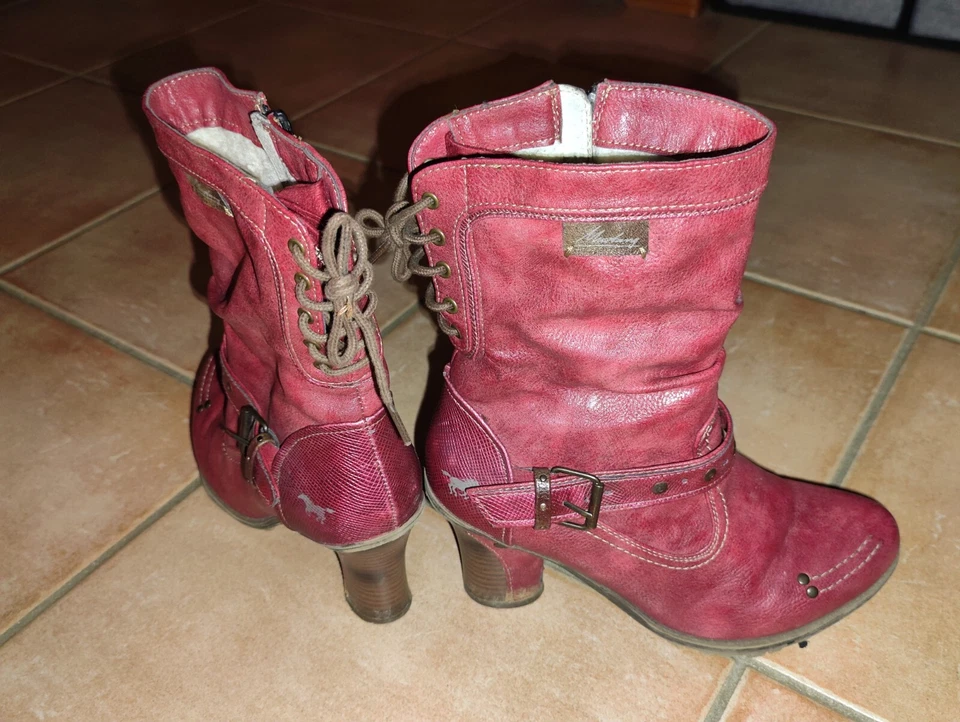 Bottines MUSTANG Cuir Rouge Brique Fourrées Pointure 39 Très Bon État - Photo 4/4