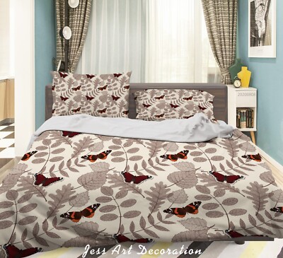 3D Butterfly Leaves Pattern Red Quilt Cover Set Duvet Cover Bedding Pillowcases