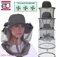 Mosquito Net Hat with Solar Fans / Wide Brim Insect & Sun Protection Cap Fishing