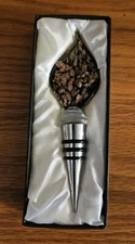 Tripar Int Inc Decorative Winebottle Stopper Barware Glass Leaf Blk Gold