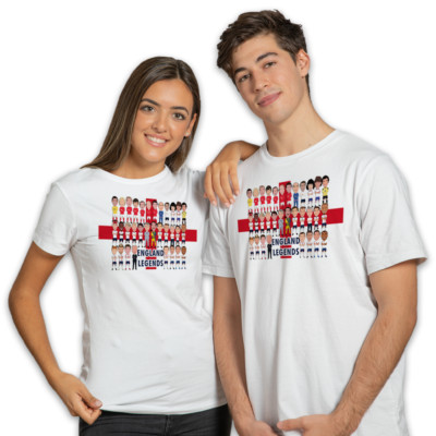 England Football Legends White Adult T-Shirt S-XXL Vector Heroes Great Gift