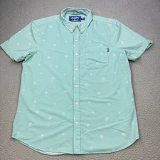 CHUBBIES Shirt Mens Large Green Palm Tree Graphic Seersucker Beach Pool Casual