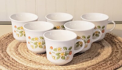 Vintage Mugs Corelle By Corning Strawberry Sunday Sundae Coffee Tea Mugs Set (6)