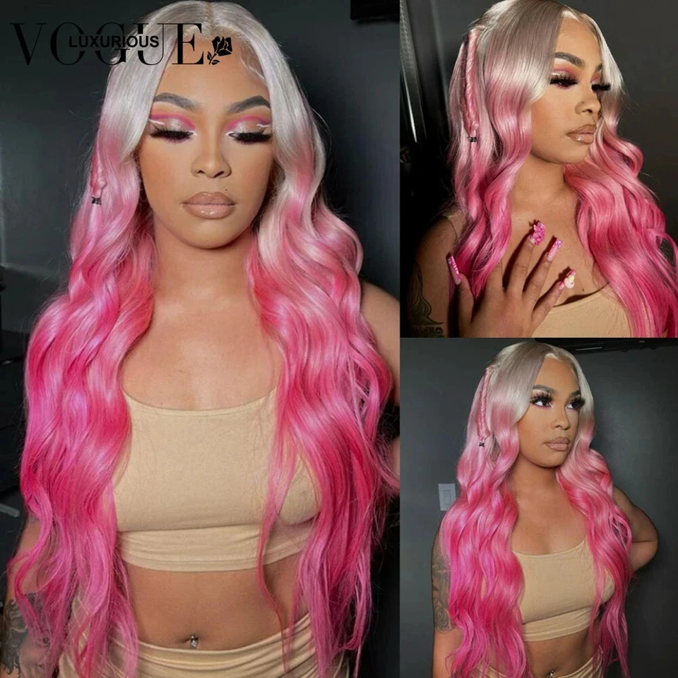 Cabello Humano 100% Premium - Rosa Ombre - 30" Largo - 13x4 Encaje Frontal Foto 2 de 4