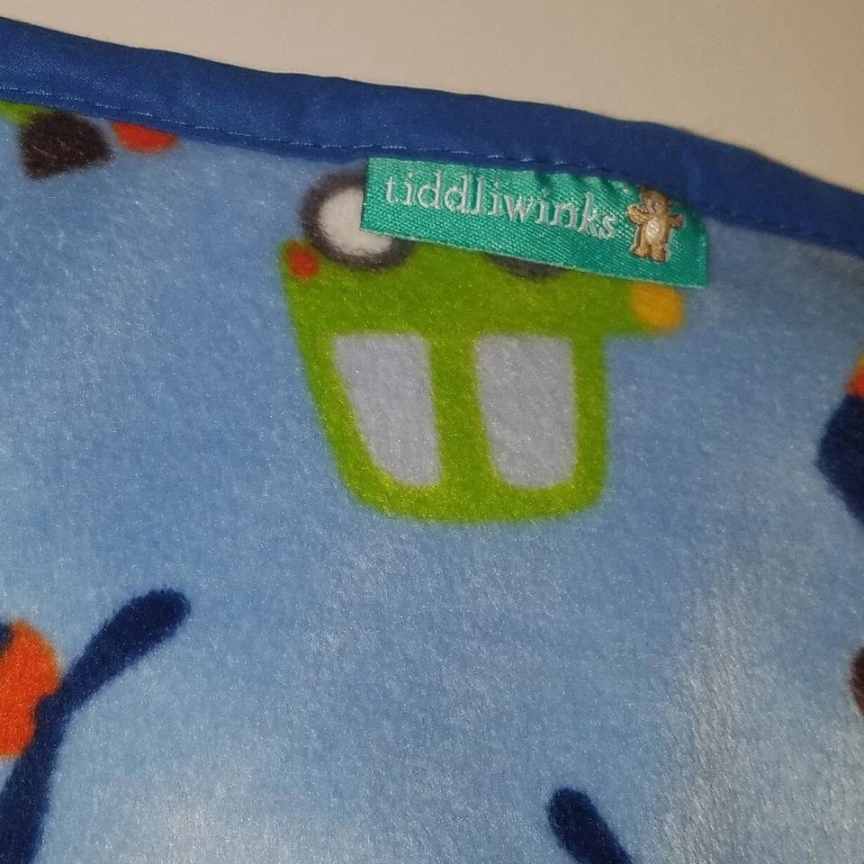 Tiddliwinks Blue Fleece Baby Blanket Lovey Trains Airplanes Cars Vehicles 30x40 - Image 4 of 4