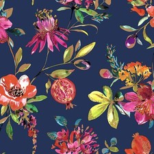 Image of HOLDEN MELGRANO FLORAL WALLPAPER - TEAL, PINK, HEATHER, NAVY, METALLIC, FLOWERS