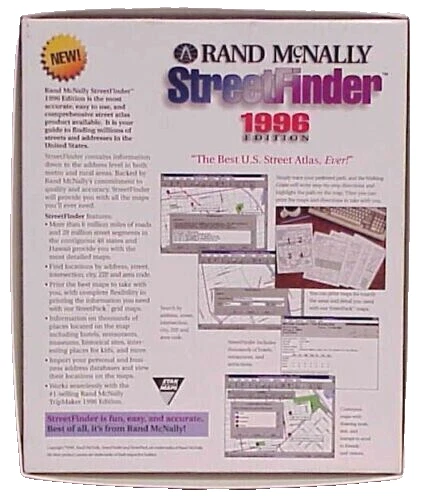 RAND MCNALLY VINTAGE STREETFINDER 1996 EDITION WINDOWS 95 WINDOWS 3.1 BOX ONLY - Image 2 of 4