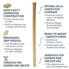 36in 90cm HARDWOOD REPLACEMENT HANDLE SHAFT WOOD FOR PICKAXE GRUBBING MATTOCK