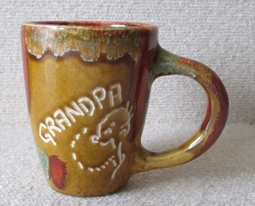 Vintage DRYDEN POTTERY Grandpa Coffee Mug Cup Drip Glaze Hot Springs Arkansas