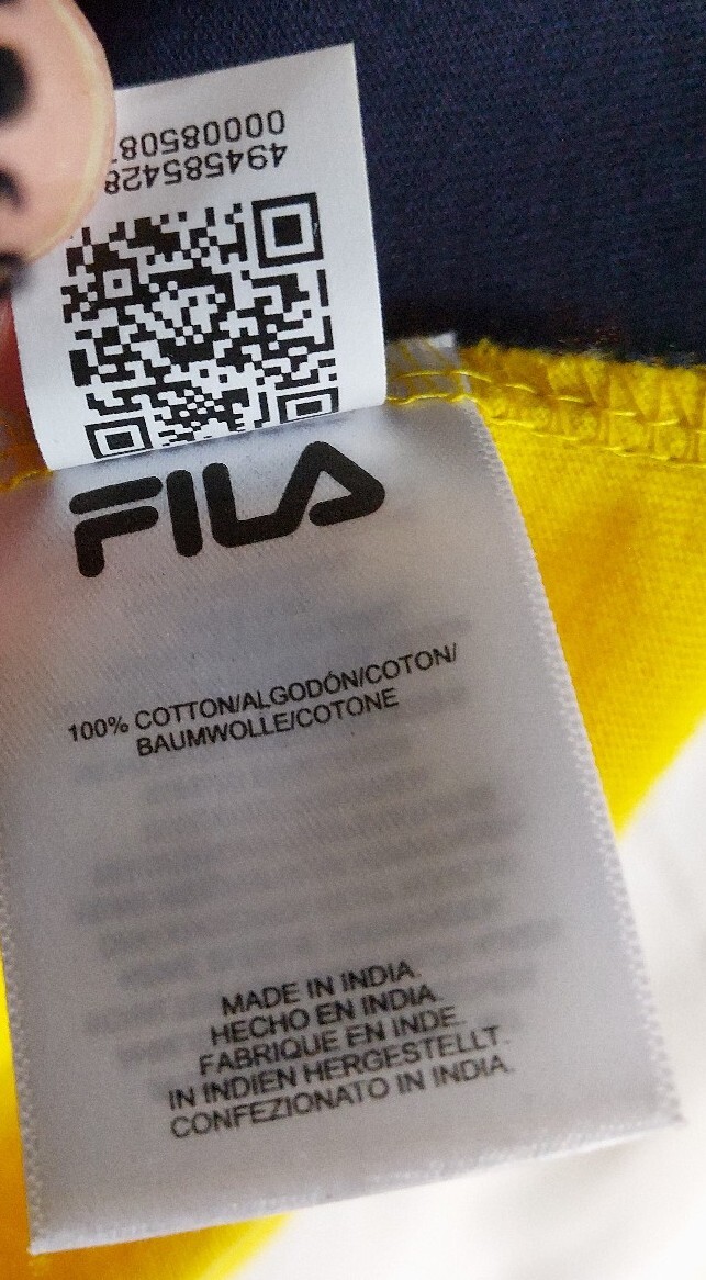 T shirt FILA giallo navy colorblock taglia large manica corta anni 90 retrò