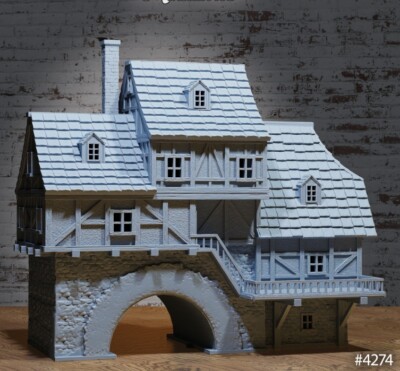 Awesome Village House Building with River Arch HO N or Z Scale White