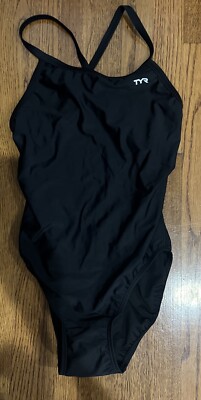 TYR Tyreco 1 Piece Swimsuit Size 36 (L) 10/12 Solid Diamond Fit Black $69.99